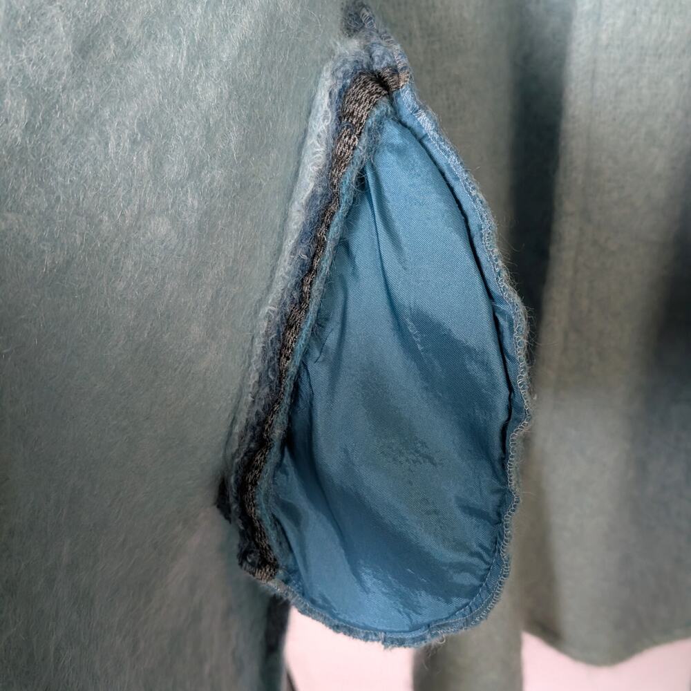Vintage Donegal Design Mohair Wool Cape Blue Ombre Ruana with Scarf - Picture 6 of 7